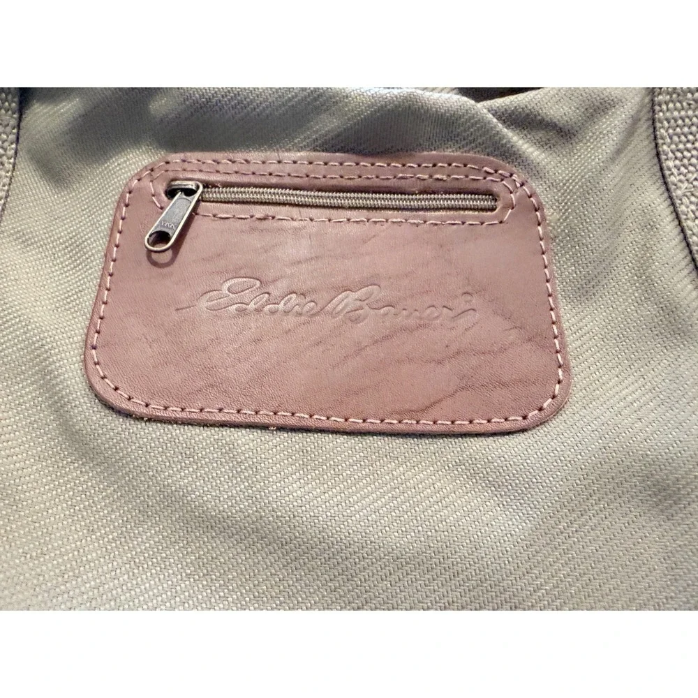 Eddie Bauer Vintage Canvas Leather Trim‎ Duffle Bag Tan Weekend Travel Carry On